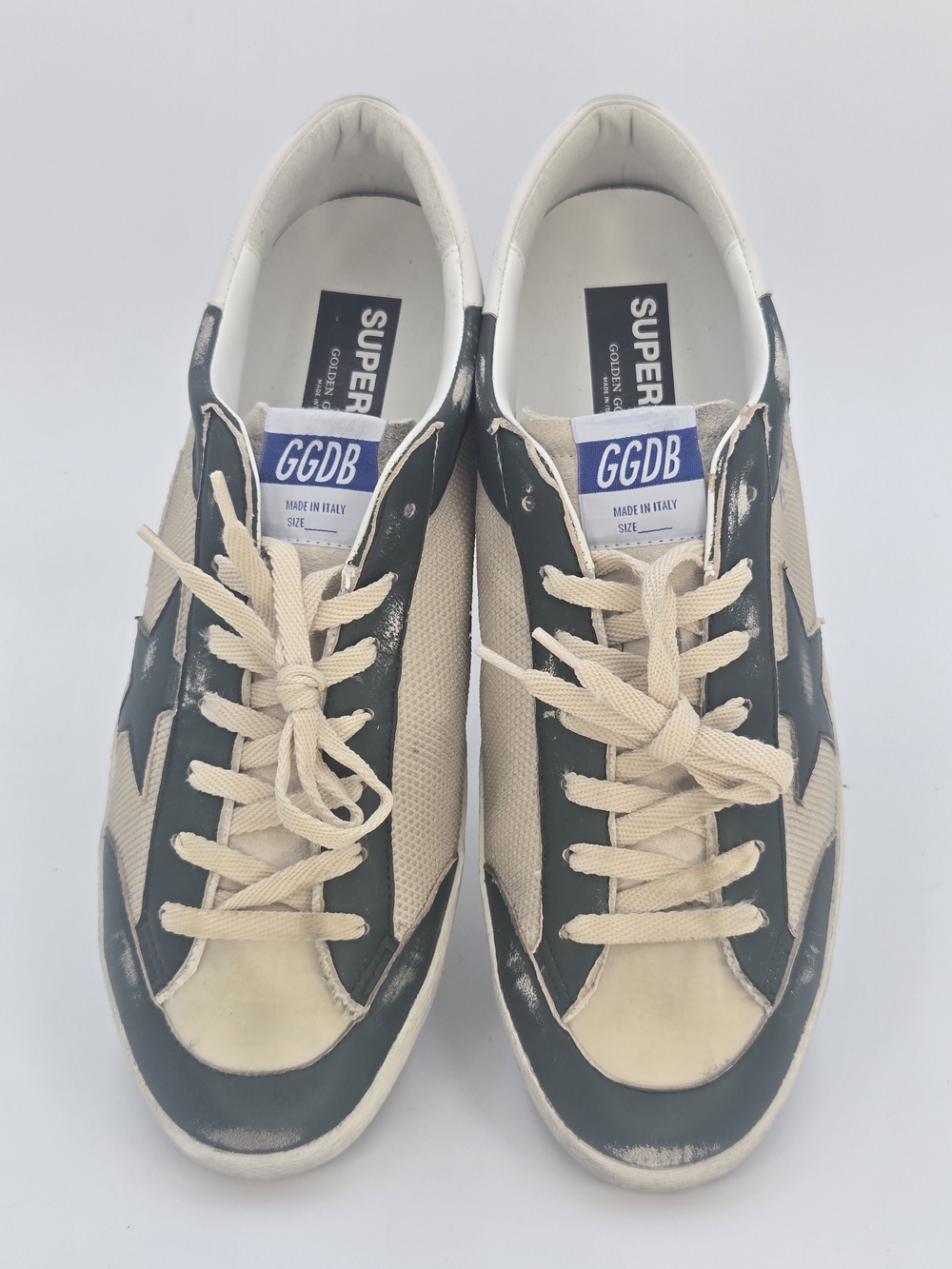 Golden Goose Super-Star Beige and Green Low-Top Sneakers Men's Size EU 47 US 14 - Picture 6 of 13